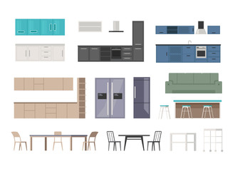 Kitchen furniture isolated set. Vector flat graphic design cartoon illustration