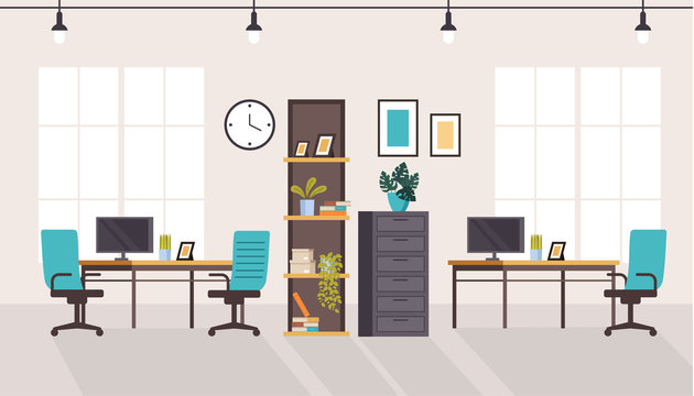 Office Workstation Furniture Interior Concept. Vector Flat Graphic Design Cartoon Illustration
