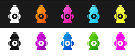 Set Fire hydrant icon isolated on black and white background.  Vector Illustration