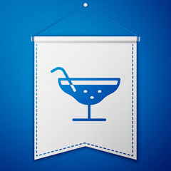 Blue Cocktail icon isolated on blue background. White pennant template. Vector Illustration