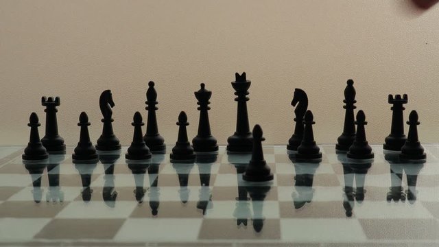 4K video black and white chess on a mirror chessboard