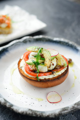 avocado and burrata sandwich, vegan food, healthy breakfast
