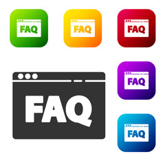 Black Browser FAQ icon isolated on white background. Internet communication protocol. Set icons in color square buttons. Vector Illustration