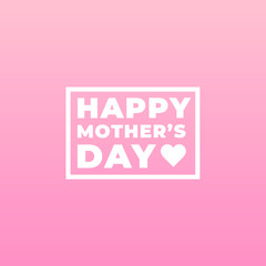 Happy mother's day modern logo, sign, banner, design concept, with white text, and a heart icon on a light pink background. 