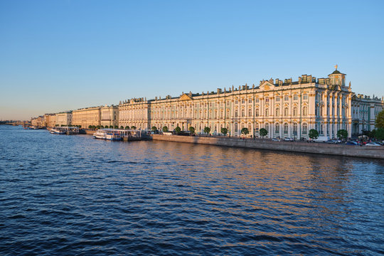 View Winter Palace in Saint Petersburg from Neva river. Russia