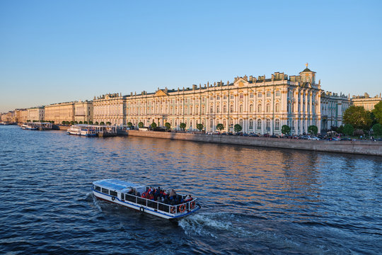ST. PETERSBURG, RUSSIA - MAY, 2019: View of St. Petersburg. The Winter Palace, Hermitage, the largest world art museum