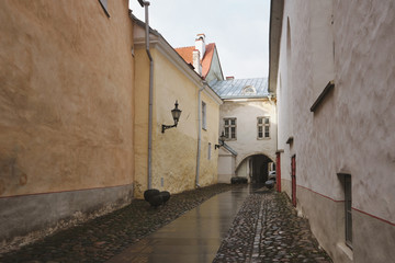 Old medieval streets of Tallinn, Baltic tourism center.