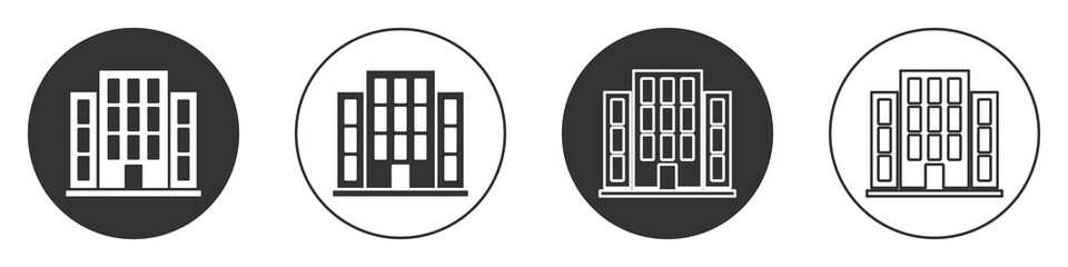 Black House icon isolated on white background. Home symbol. Circle button. Vector Illustration