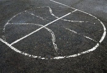 Rubbed marking of the open-air basketball court.