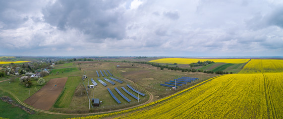 Solar power plant, rapeseed field