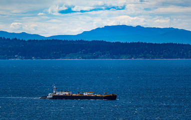 Barge sailing Puget Sound near Seattle