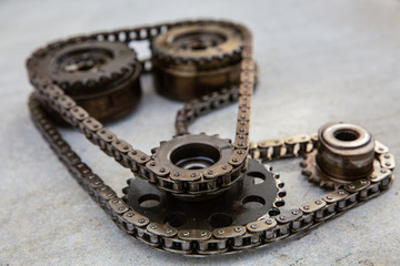 chain and gears of an automobile engine. series of pictures. picture 7