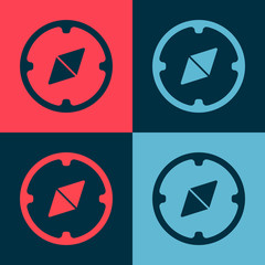 Pop art Compass icon isolated on color background. Windrose navigation symbol. Wind rose sign.  Vector Illustration