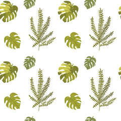 Tropical seamless pattern with exotic palm leaves. Vector illustration.