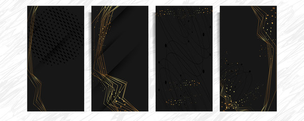 Set of gold frames black glitter effect on dark background artistic covers design colorful realistic texture modern graphic