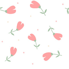 Flat drawn floral seamless color pattern in pastel colors. Cute colors and dots isolated on a white background. For the design of wrapping paper, textiles, Wallpaper, bed linen, stationery