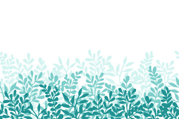 Vector seamless border from different branches. Cute light floral design, isolated on white background