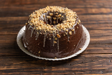 Tasty cake on  wooden background