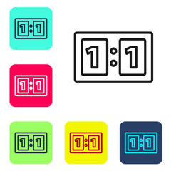 Black line Sport mechanical scoreboard and result display icon isolated on white background. Set icons in color square buttons. Vector Illustration