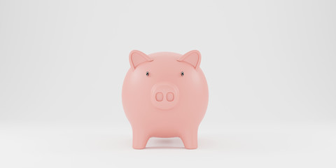 single piggy bank pink on the white background, isolated. 3d rendering