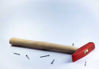 Hammer and nails on White Background