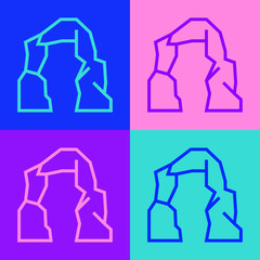 Pop art line Grand canyon icon isolated on color background. National park in Arizona United States.  Vector Illustration