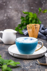 Blue matcha latte with milk