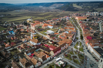 Aeriial view of Dumbraveni city, Transylvania
