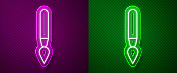 Glowing neon line Paint brush icon isolated on purple and green background.  Vector Illustration