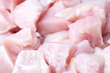 Sliced raw chicken fillet closeup background