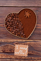 Decorative heart of two parts. I need coffee concept.