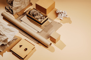 Used cardboard and paper for recycling, secondary raw materials