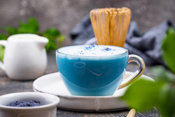 Blue matcha latte with milk