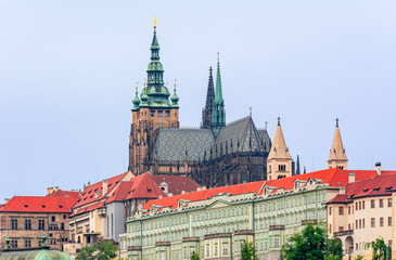 Naklejka na ściany i meble Prague Castle with St. Vitus Cathedral over Lesser town (Mala Strana), Czech Republic