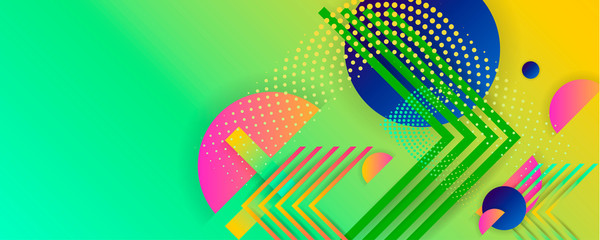 Summer bright banner template design, line dots 3d elements. Juicy colors season special offer banner. Stock vector illustration