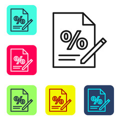 Black line Finance document icon isolated on white background. Paper bank document for invoice or bill concept. Set icons in color square buttons. Vector Illustration