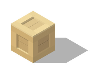 Isometric wooden crate. Delivery box icon.