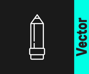White line Pencil with eraser icon isolated on black background. Drawing and educational tools. School office symbol.  Vector Illustration