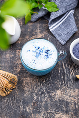 Blue matcha latte with milk