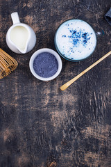 Blue matcha latte with milk