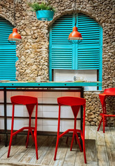 Traditional italian cafe with colorful interior  