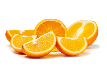 Fresh cut orange fruits macro photo isolated on white background