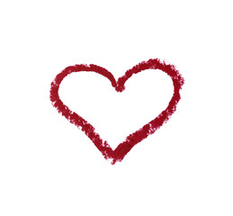 painted heart with red lipstick isolated on a white background