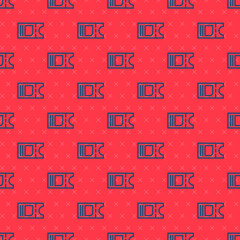 Blue line Cinema ticket icon isolated seamless pattern on red background. Vector Illustration