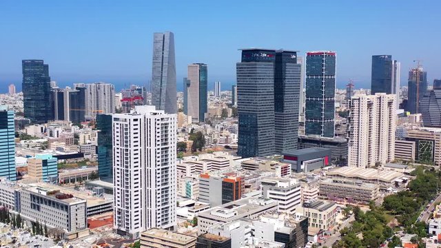 Tel Aviv City Skyline and traffic- aerial footage 
Drone footage Tel aviv/Israel-april,15,2020
