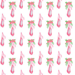 cSeamless pattern with pink ballet shoes.