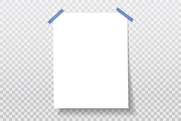 White note, notebook paper with soft shadow is on grey squared background for text. Vector illustration