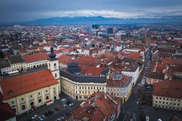 Fototapeta na wymiar Sibiu, Romania aerial view of downtown