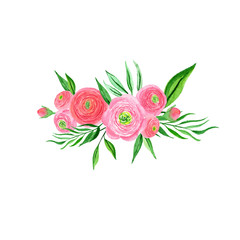 Watercolor ranunculus floral composition.
