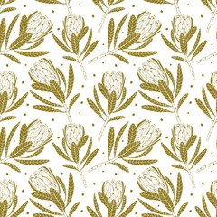 vector pattern with tropical flowers and leaves